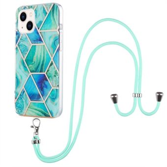 YB IMD Series-5 Phone Cover for iPhone 14 6.1 inch, Anti-drop IML Electroplating TPU Phone Case with Splicing Marble Pattern Lanyard