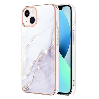 For iPhone 14 6.1 inch YB IMD Series-2 IMD Marble Pattern Anti-drop TPU Case Electroplating Protective Phone Cover