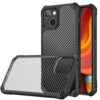 For iPhone 14 6.1 inch Anti-fall Phone Case Carbon Fiber Anti-scratch TPU + Acrylic Back Cover - Black