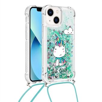 YB Quicksand Series-5 Phone Case for iPhone 14 6.1 inch, Liquid Quicksand Pattern Printing TPU Phone Shell with Hanging Rope