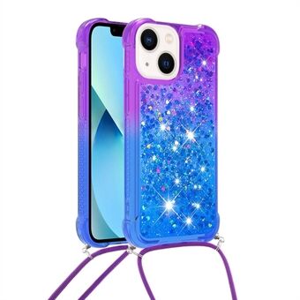 For iPhone 14 6.1 inch YB Quicksand Series-6 Floating Glitter Quicksand Phone Cover with Lanyard