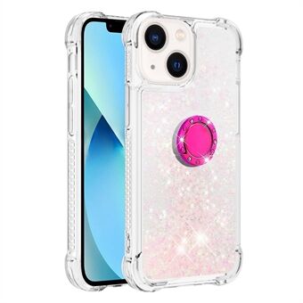 YB Quicksand Series-7 for iPhone 14 6.1 inch Floating Glitter Quicksand TPU Case Anti-drop Ring Kickstand Phone Cover