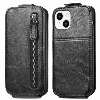 For iPhone 14 6.1 inch Zipper Wallet Magnetic Closure Phone Case PU Leather Vertical Flip Stand Cover