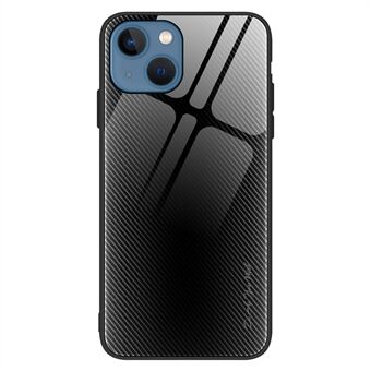 For iPhone 14 6.1 inch  Carbon Fiber Texture Phone Case Tempered Glass Back Soft TPU Frame Scratch Resistant Cover