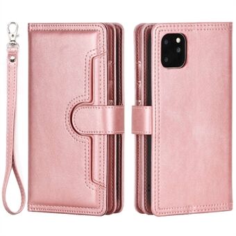 For iPhone 14 6.1 inch Wallet Flip Phone Cover Split Leather Multiple Card Slots Magnetic Closure Stand Cover with Hand Strap