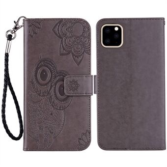 Imprinted Owl Flower Pattern Phone Cover for iPhone 14 6.1 inch, Foldable Stand Shockproof Leather Wallet Case