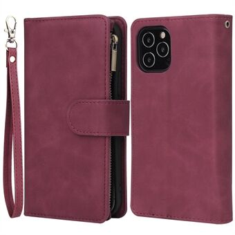 For iPhone 14 6.1 inch PU Leather Phone Wallet Case with Multiple Card Slots Flip Cover Stand with Zipper Pocket