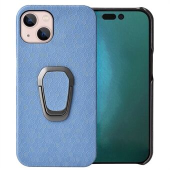 PU Leather Coated PC Case for iPhone 14 6.1 inch Honeycomb Pattern Shockproof Case Anti-Drop Protector with Kickstand