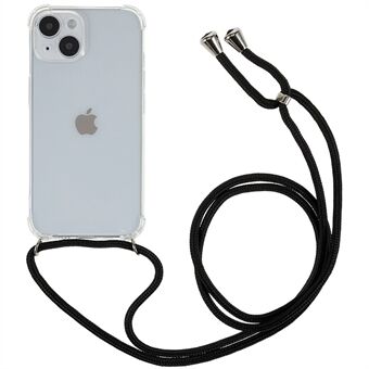 For iPhone 14 6.1 inch Enhanced Corner Phone Case Anti-drop Transparent TPU Cover with Lanyard