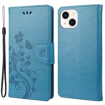 For iPhone 14 6.1 inch Smartphone Shell Imprinted Butterflies Leather Mobile Phone Case Wallet Stand Covering