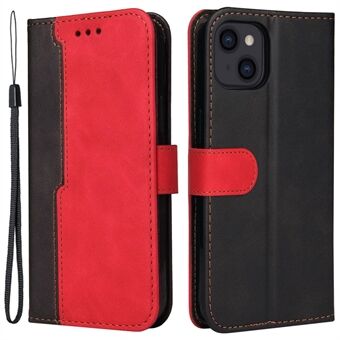 For iPhone 14 6.1 inch Dual-color Splicing PU Leather Phone Protective Cover Drop-proof Case with Stand Wallet