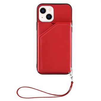 YB Leather Coating Series-2 for iPhone 14 6.1 inch 5G Kickstand Card Holder Design Phone Case Skin-touch PU Leather Coated TPU Cover with Strap