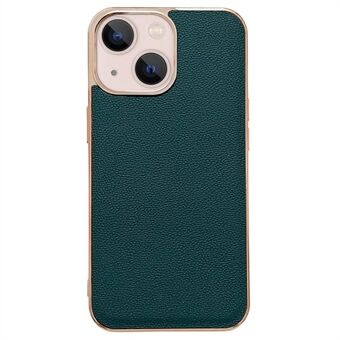 For iPhone 14 6.1 inch Luocai-Series Anti-fall Electroplating Phone Case Protective Genuine Leather Coated PC Back Cover