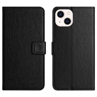 For iPhone 14 6.1 inch PU Leather Flip Wallet Case Stand Anti-wear Anti-fall Litchi Texture Phone Shell - Black