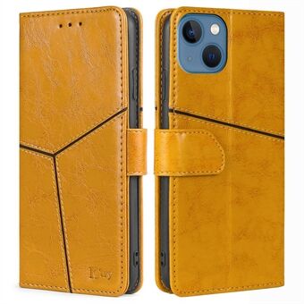 For iPhone 14 6.1 inch Anti-drop PU Leather Phone Case Splicing Geometric Pattern Protective Mobile Phone Wallet Cover with Stand