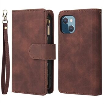 For iPhone 14 6.1 inch Zipper Pocket Design PU Leather Anti-drop Phone Cover Multiple Card Slots Wallet Stand Protective Case