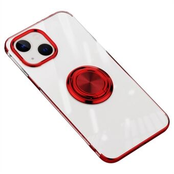 Anti-fall Soft TPU Phone Case For iPhone 14 6.1 inch, Wear-resistant Ring Holder Kickstand Electroplating Transparent Mobile Phone Back Cover