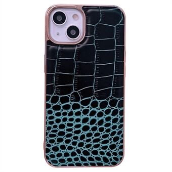 For iPhone 14 6.1 inch Crocodile Texture Anti-scratch Genuine Cowhide Leather Coated TPU+PC Nano Electroplating Phone Case