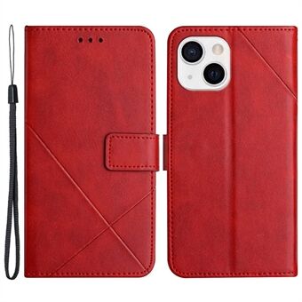 For iPhone 14 6.1 inch Solid Color Stand Wallet Anti-fall Case Line Imprinting PU Leather+TPU Phone Cover