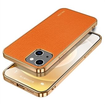 SULADA for iPhone 14 6.1 inch Electroplating Litchi Texture PU Leather Coated PC + TPU Hybrid Phone Case