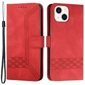 For iPhone 14 6.1 inch YX0010 PU Leather Rhombus Lines Imprinted Phone Case Skin-touch Stand Wallet Cover