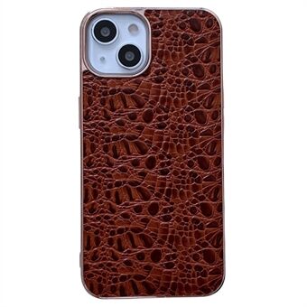 Nano Electroplating Phone Cover for iPhone 14 6.1 inch, Textured Genuine Cowhide Leather Coating TPU + PC Bottom Case