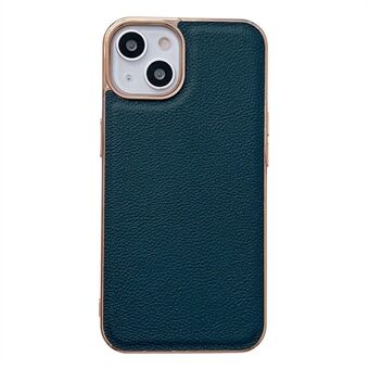 Protective Cover for iPhone 14 6.1 inch, Genuine Cowhide Leather+TPU Electroplating Anti-drop Mobile Phone Case