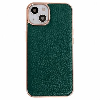 Stars Series For iPhone 14 6.1 inch Top Layer Cowhide Leather Coated TPU Phone Back Cover Nano Electroplating Anti-scratch Case