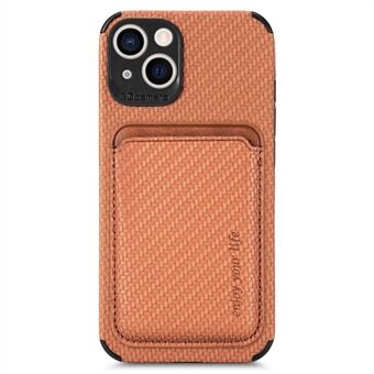 For iPhone 14 6.1 inch Carbon Fiber Texture Detachable Magnetic Card Holder Phone Case PU Leather + TPU + PVC Cover