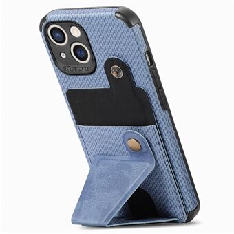 Anti-drop Phone Case for iPhone 14 6.1 inch, K-shape Kickstand Card Holder Carbon Fiber Texture Phone Cover Built-in Metal Sheet