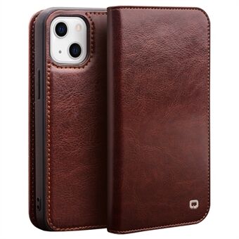 QIALINO For iPhone 14 6.1 inch Anti-fall Full Protection Phone Case Flip Stand Wallet Cover Genuine Leather Phone Shell with Card Holder