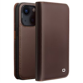 QIALINO For iPhone 14 6.1 inch Classic 2nd-Series Business Style Flip Phone Case Wallet Stand Shockproof Genuine Leather Anti-scratch Phone Cover