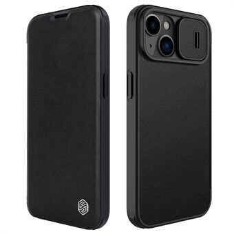 NILLKIN Qin Pro Series for iPhone 14 Full Protection Phone Case with Sliding Lens Cover PU Leather Phone Shell Card Holder