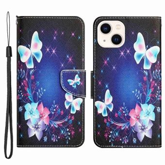 Pattern Printing Magnetic Clasp Phone Cover for iPhone 14, Cross Texture PU Leather Wallet Stand Protective Case