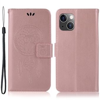 For iPhone 14  PU Leather Case Imprinted Owl Dream Catcher Pattern Wallet Stand Cell Phone Flip Cover