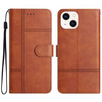 Anti-fall Flip Wallet Case For iPhone 14, Business Style Anti-scratch Cowhide Texture PU Leather Phone Cover Stand with Strap