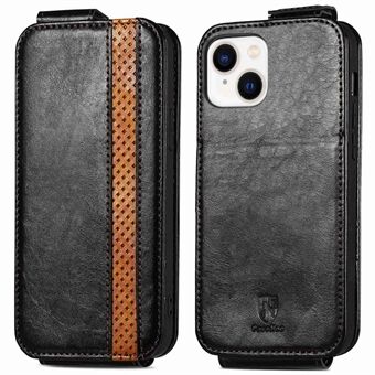 CASENEO 003 Series Vertical Flip Phone Case for iPhone 14 Business Style Anti-shock PU Leather Splicing Phone Cover Stand with Card Holder