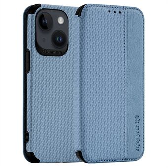 Cell Phone Case For iPhone 14, Full Protection Carbon Fiber Texture PU Leather Wallet Cover with Suction Cup Closure