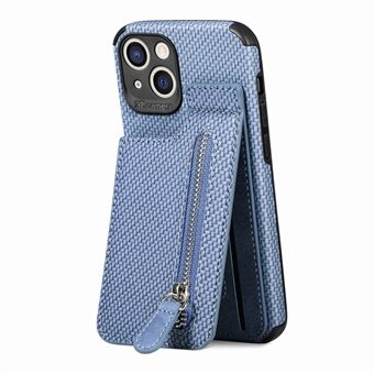 For iPhone 14 Drop-proof Phone Case Magnetic Closure Card Holder Zipper Pocket Cover Kickstand Woven Texture Phone Shell