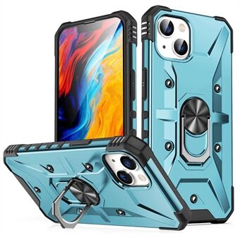 For iPhone 14 Ring Holder Kickstand Case Hard PC Soft TPU Military Grade Shockproof Car Mount Cover