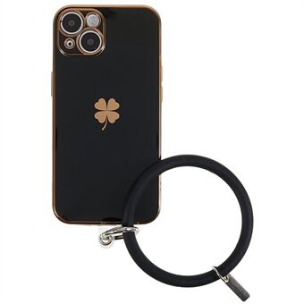 Soft TPU Phone Case for iPhone 14, Scratch-resistant Four-Leaf Clover Electroplating Cell Phone Cover with Silicone Strap