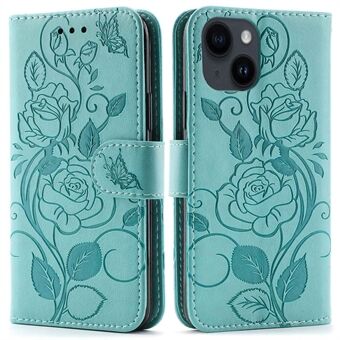 Shockproof Phone Case For iPhone 14, Imprinted Roses Anti-scratch PU Leather Wallet Cover Stand Phone Shell