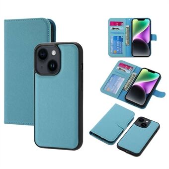 For iPhone 14 Cross Texture Wallet Stand Leather Protective Cover Detachable TPU Back Case