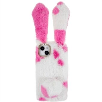 For iPhone 14 Soft Handmade Fluffy Furry Bunny TPU Shell Cute Rabbit Protective Case