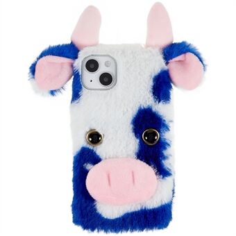 For iPhone 14 Cute Milk Cow Ear Winter Furry Soft TPU Case Collision Resistant Winter Phone Protective Shell