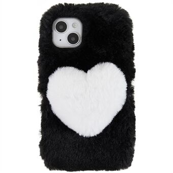 For iPhone 14 Love Heart Design Fluffy Plush Soft TPU Phone Case Anti-scratch Back Cover