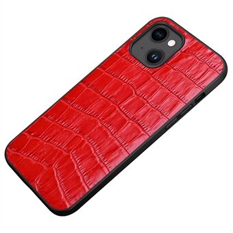 Anti-Fall Protective Case for iPhone 14 Rubberized Phone Case TPU + Genuine Leather Shockproof Cover with Crocodile Texture