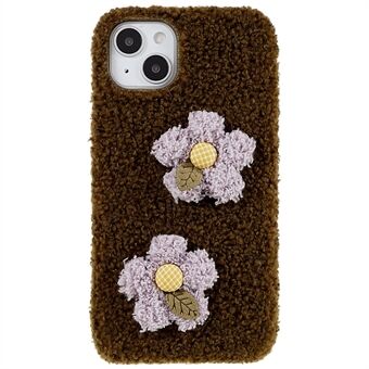 For iPhone 14 Flower Decor Fluffy Soft TPU Phone Case Warm Protective Back Cover