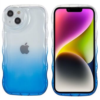 For iPhone 14 Gradient Colorful Design Phone Case Wave-shaped Edge Air Bumper Cushion Drop Resistant TPU Cover