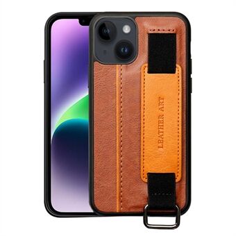 Kickstand Phone Case for iPhone 14, Card Holder PU Leather Coated TPU Cover with Contrast Color Hand Strap